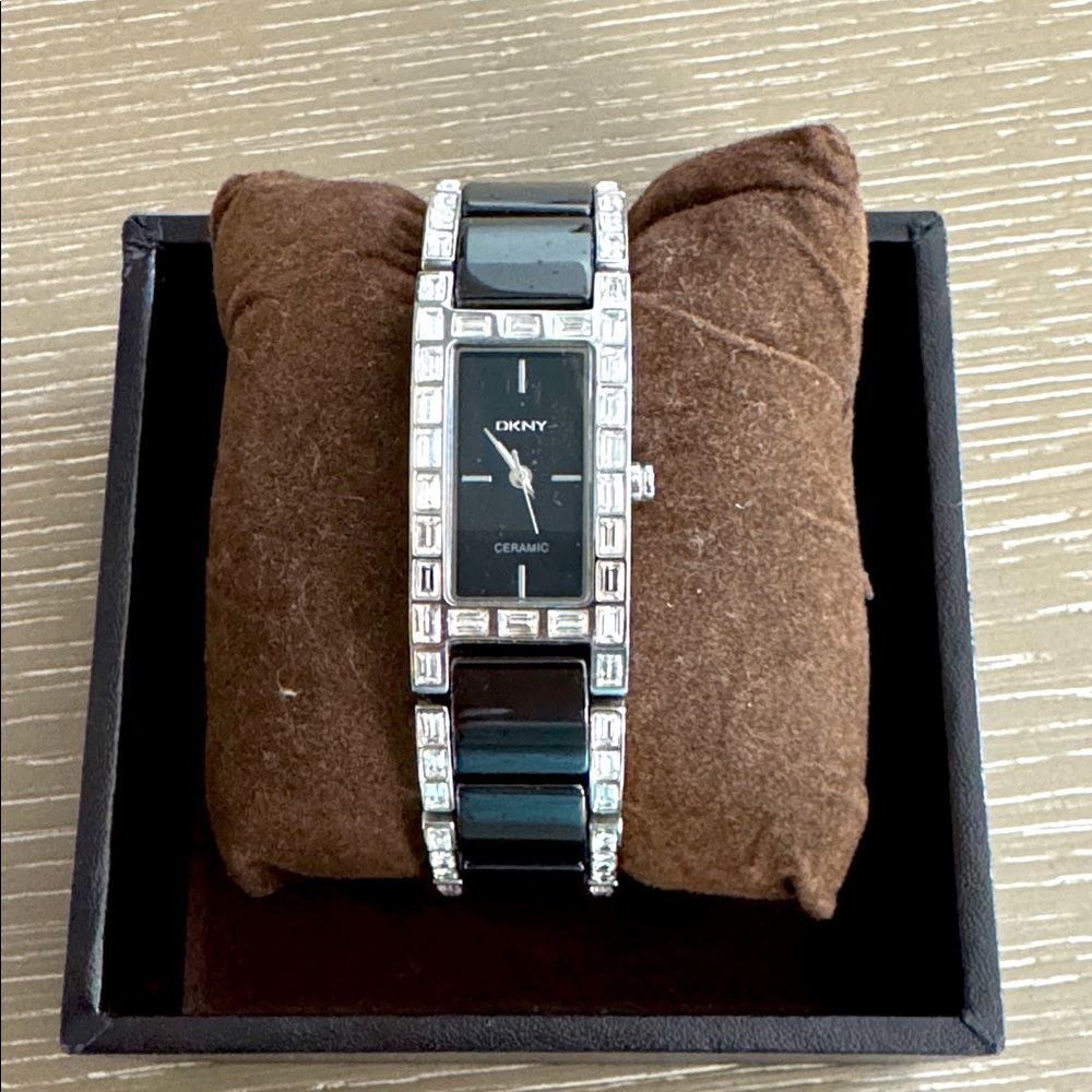 DKNY Black Ceramic Watch with Silver Accents